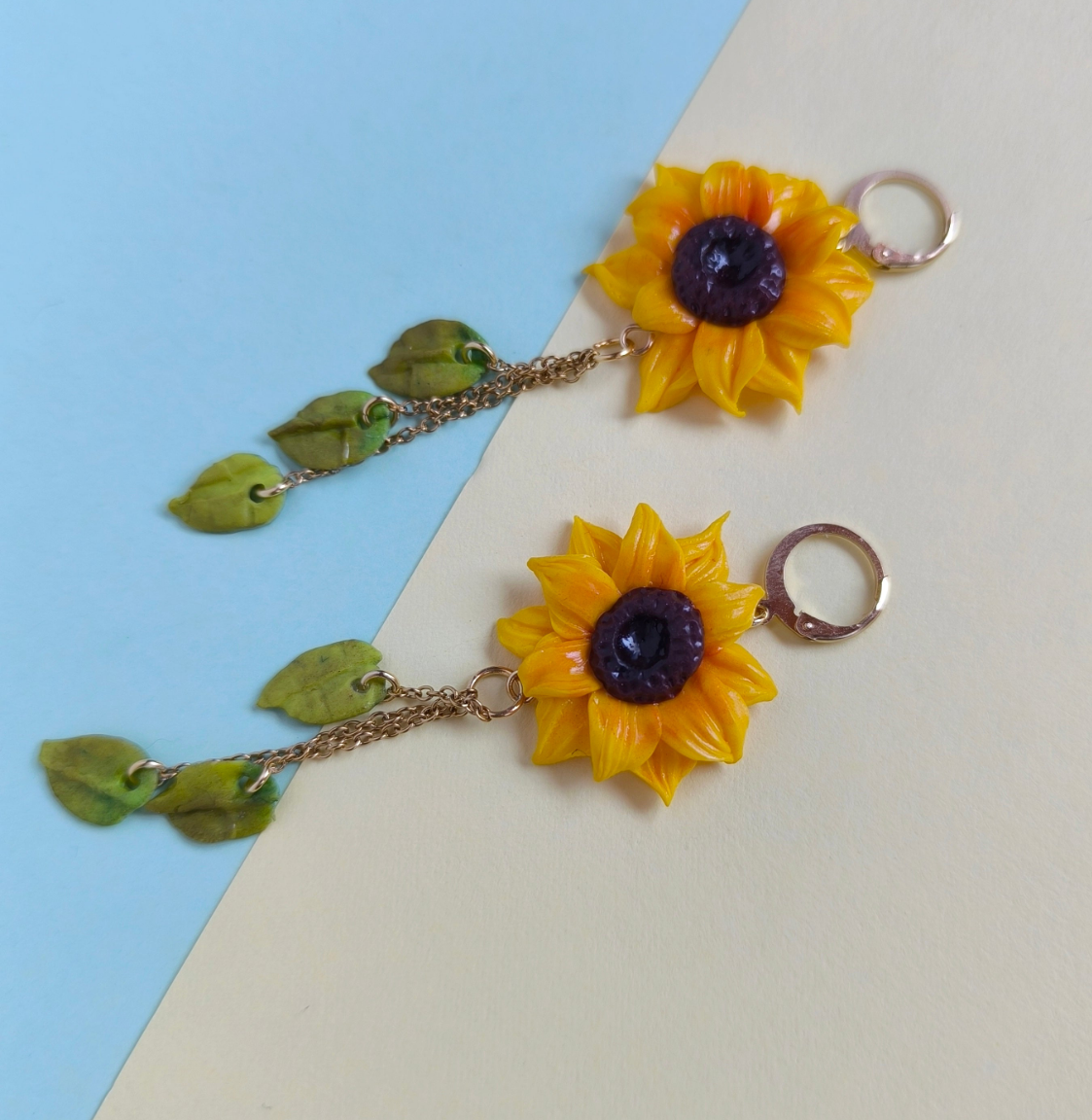 Pendientes Girasoles con hojas
