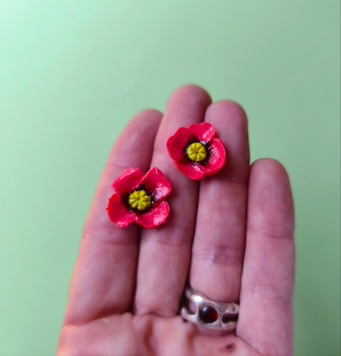 Pendientes botón Amapolas