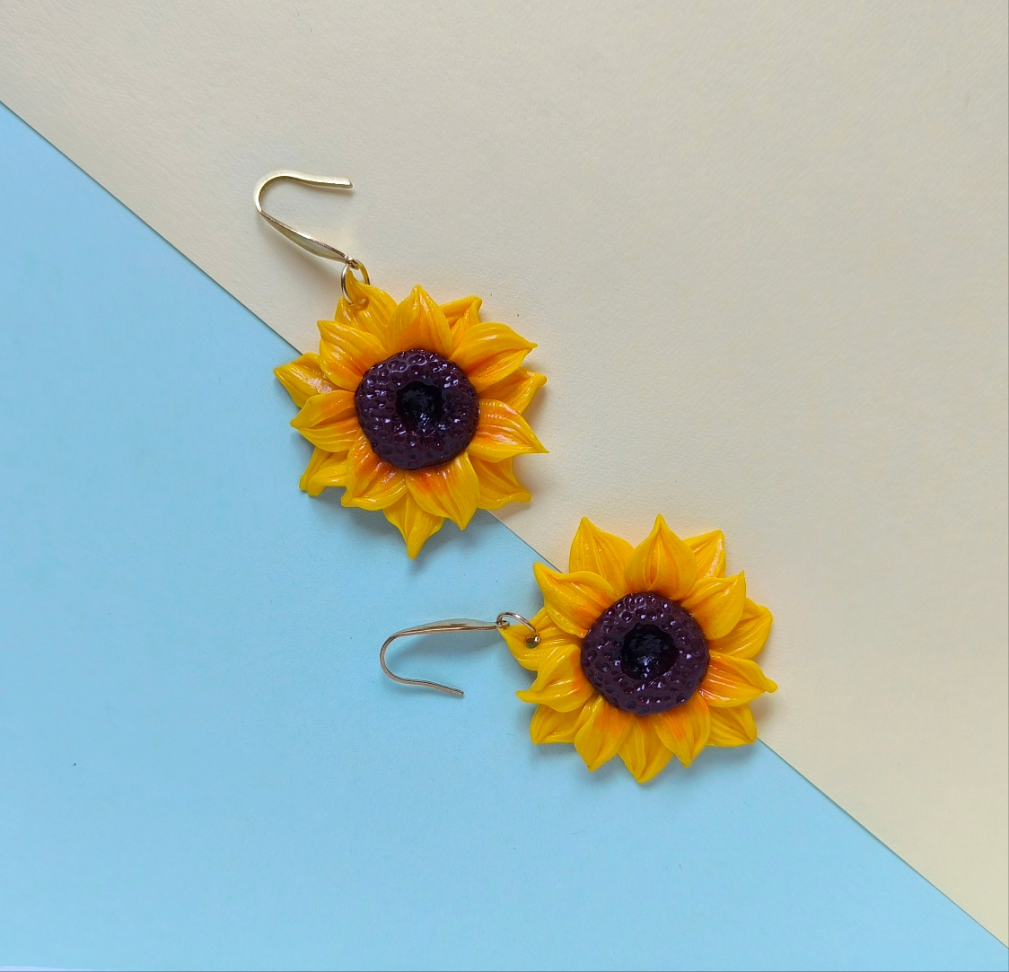 Pendientes Girasoles (gancho corto)