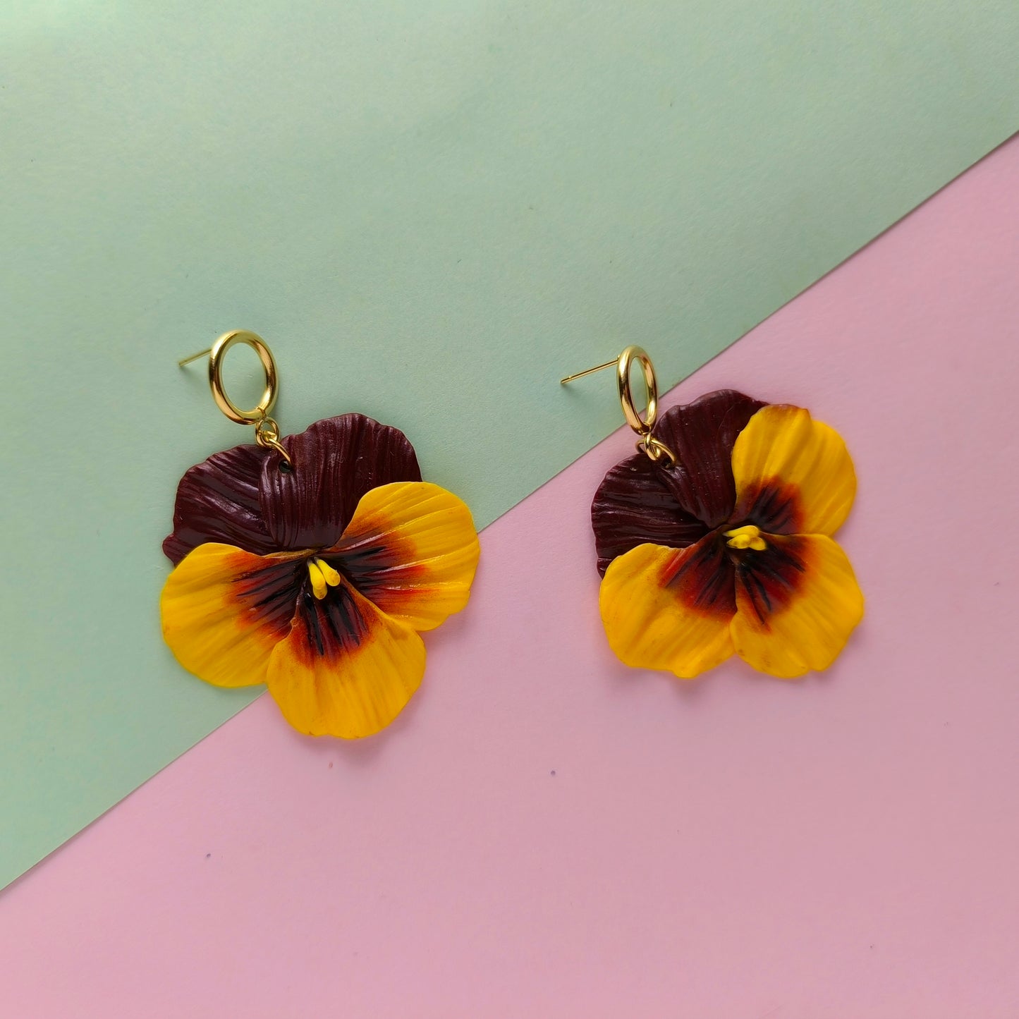 Pendientes pensamientos Amarillo y Burdeos